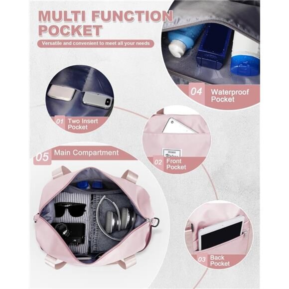 Travel Duffel Bag, Sports Tote Gym Bag, Shoulder Weekender Overnight Bag - Picture 5 of 7